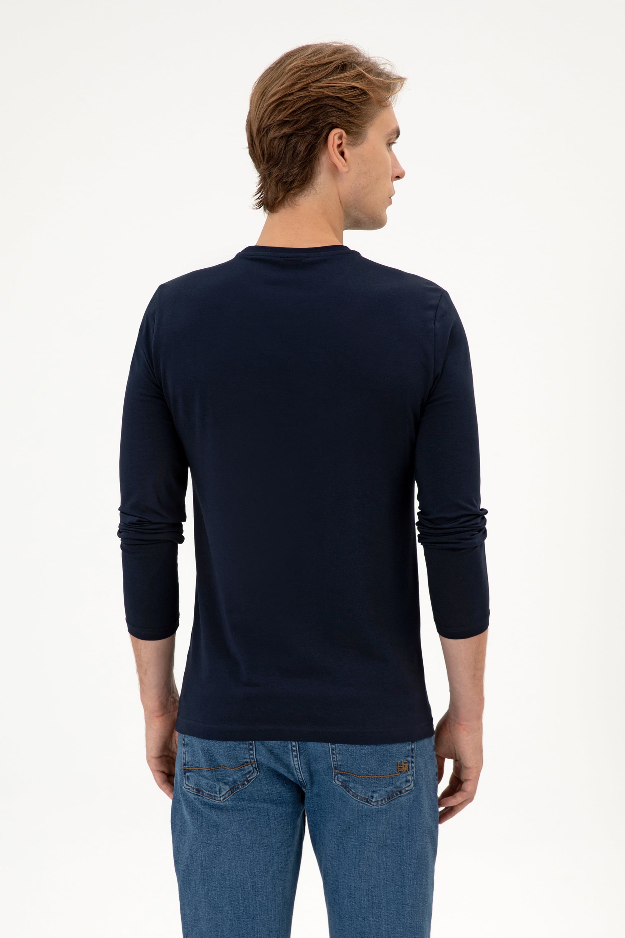 Erkek Slim Fit Bisiklet Yaka Lacivert Süprem Basic Sweatshirt - Image 5