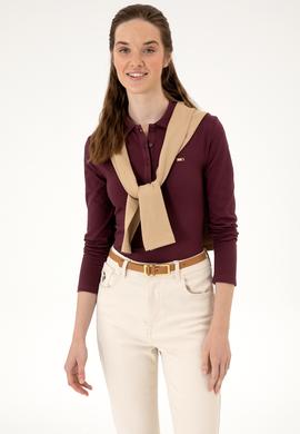 Kadın Bordo Basic Polo Yaka Sweatshırt - 50313593128