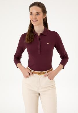 Kadın Bordo Basic Polo Yaka Sweatshırt - 50313593128