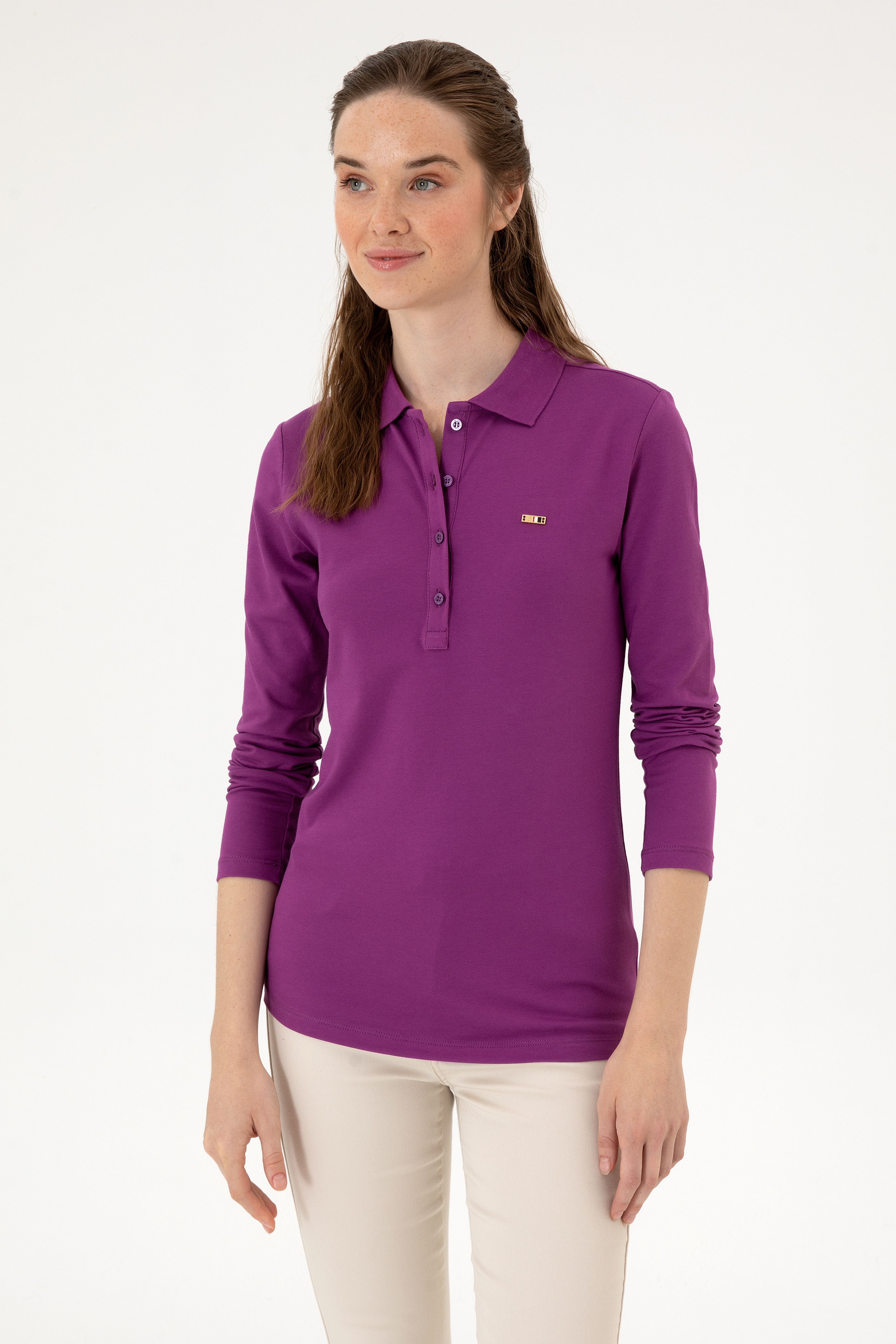 Kadın Menekşe Basic Polo Yaka Sweatshırt - Image 1