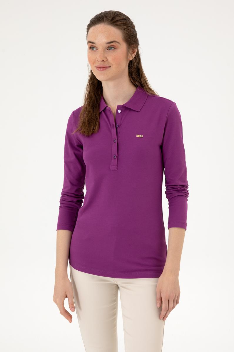 Kadın Menekşe Basic Polo Yaka Sweatshırt