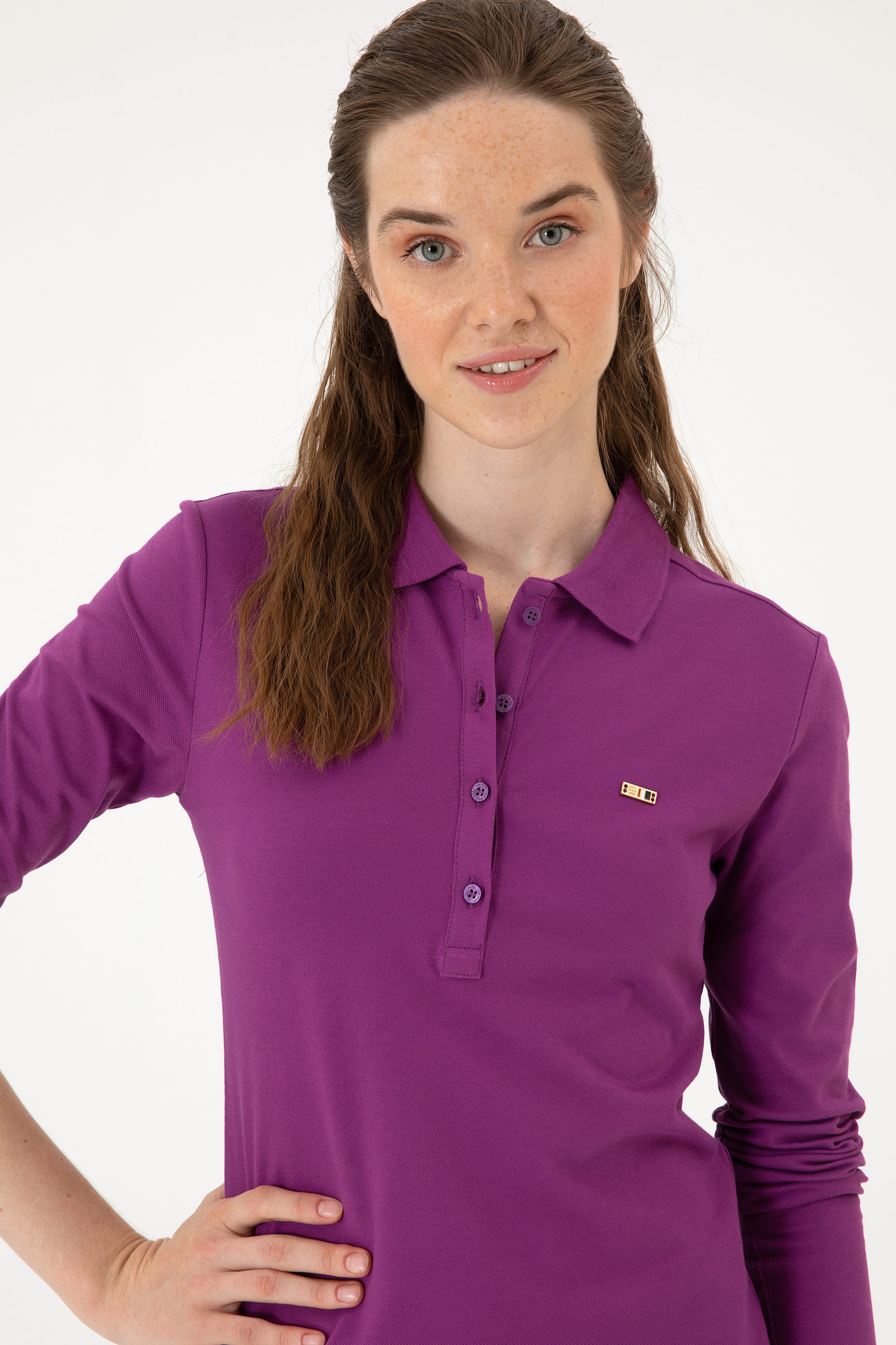 Kadın Menekşe Basic Polo Yaka Sweatshırt - Image 2