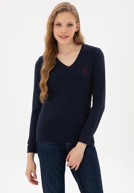 Kadın Lacivert V Yaka Basic Kazak - 50307710007