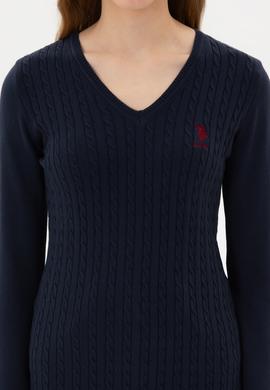 Kadın Lacivert V Yaka Basic Kazak - 50307710007