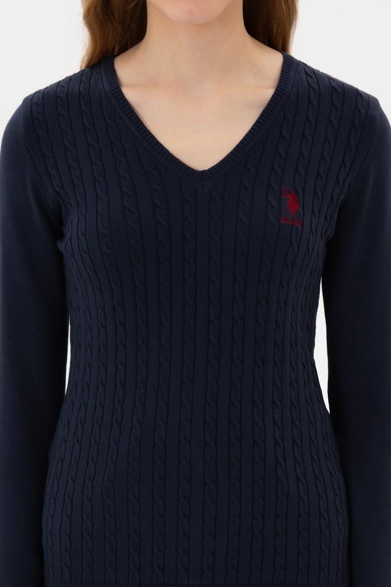 Kadın Lacivert V Yaka Basic Kazak - 50307710007