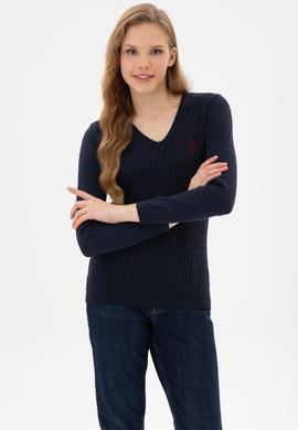 Kadın Lacivert V Yaka Basic Kazak - 50307710007