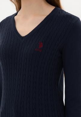 Kadın Lacivert V Yaka Basic Kazak - 50307710007