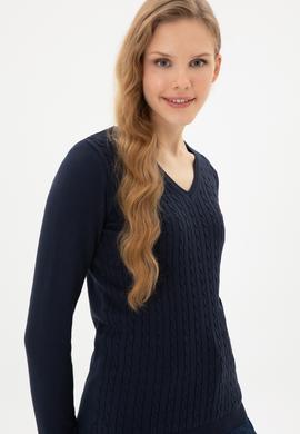 Kadın Lacivert V Yaka Basic Kazak - 50307710007