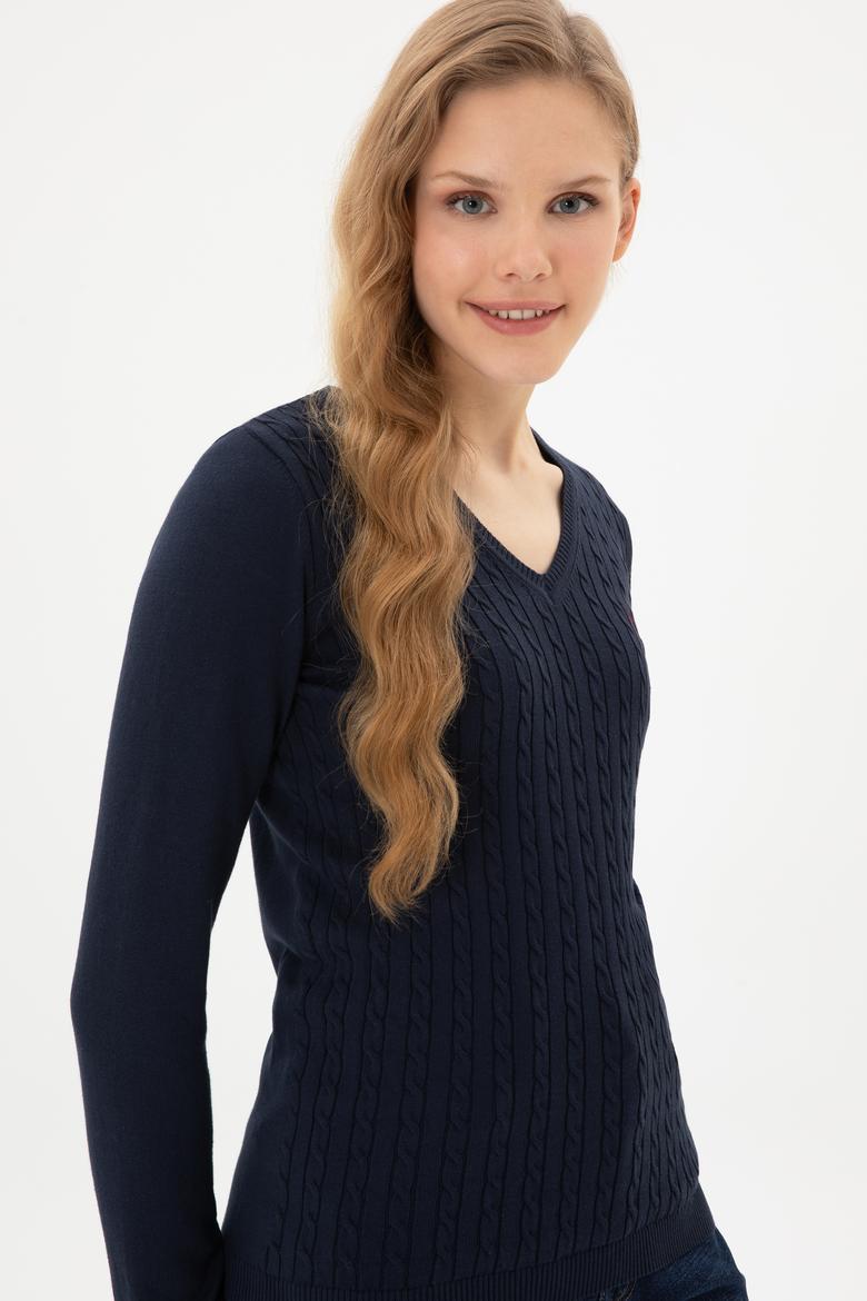 Kadın Lacivert V Yaka Basic Kazak - 50307710007