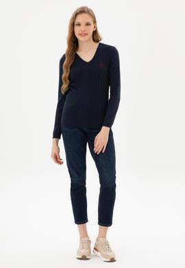 Kadın Lacivert V Yaka Basic Kazak - 50307710007