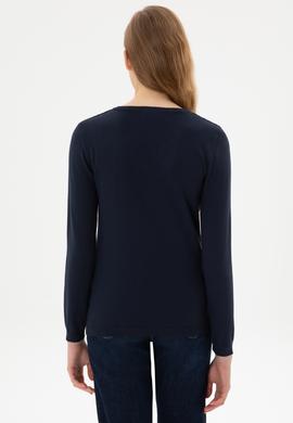 Kadın Lacivert V Yaka Basic Kazak - 50307710007