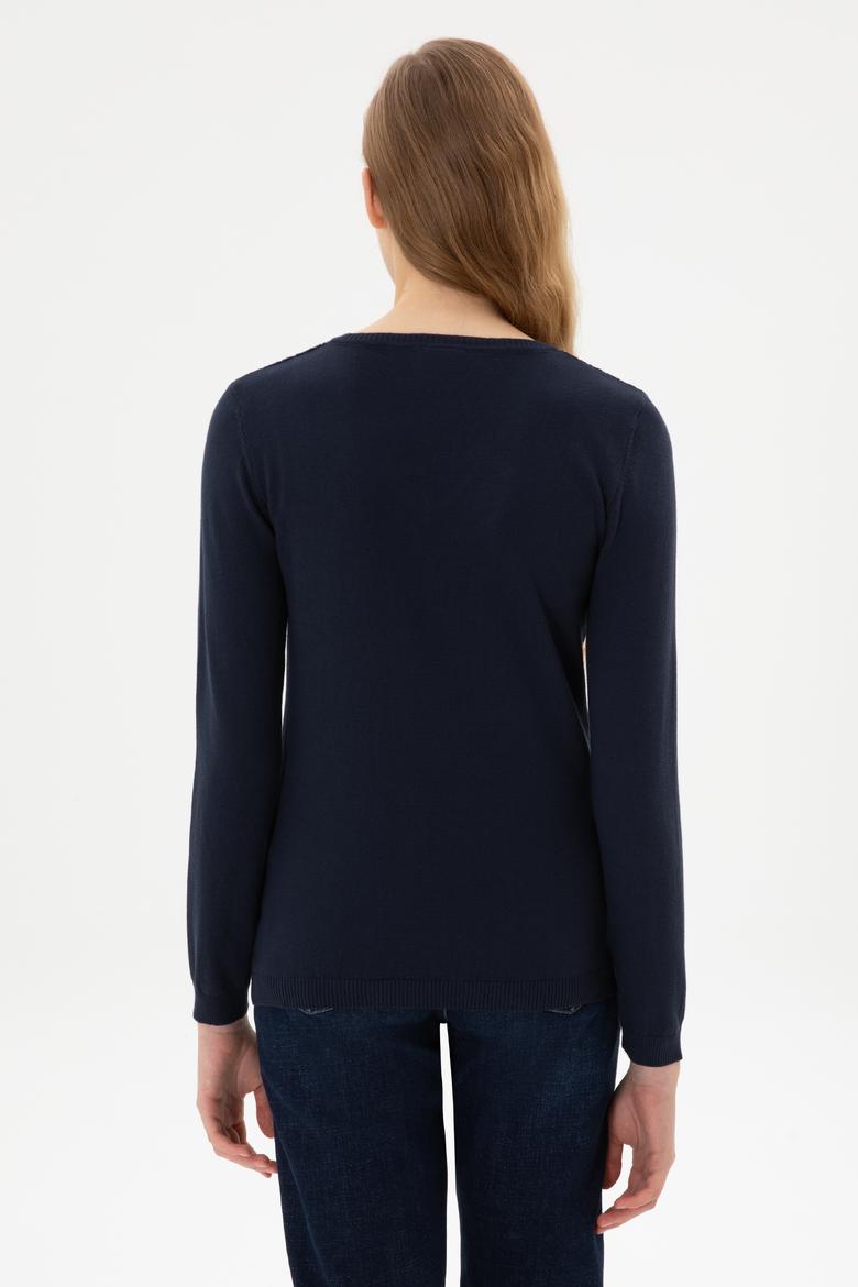 Kadın Lacivert V Yaka Basic Kazak - 50307710007