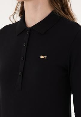 Kadın Siyah Basic Polo Yaka Sweatshırt - 50313593011