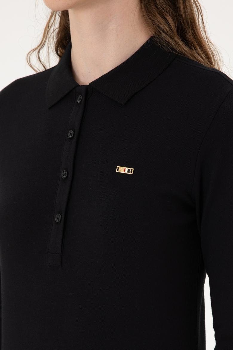 Kadın Siyah Basic Polo Yaka Sweatshırt - 50313593011