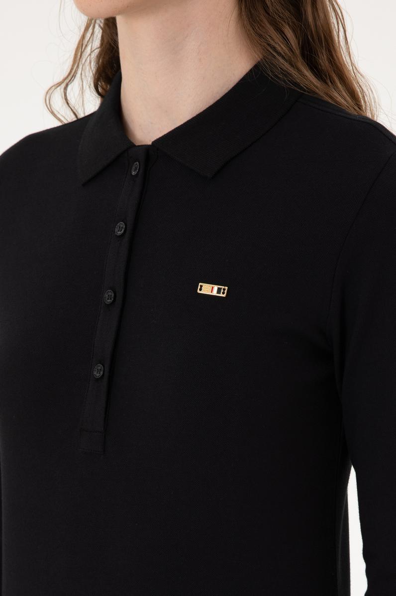 Kadın Siyah Basic Polo Yaka Sweatshırt