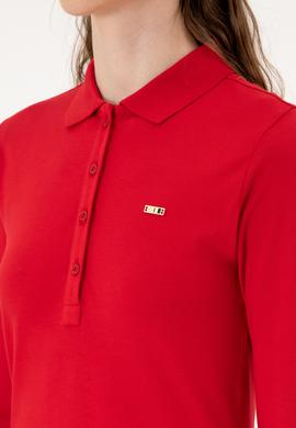 Kadın Kırmızı Basic Polo Yaka Sweatshırt - 50313593069