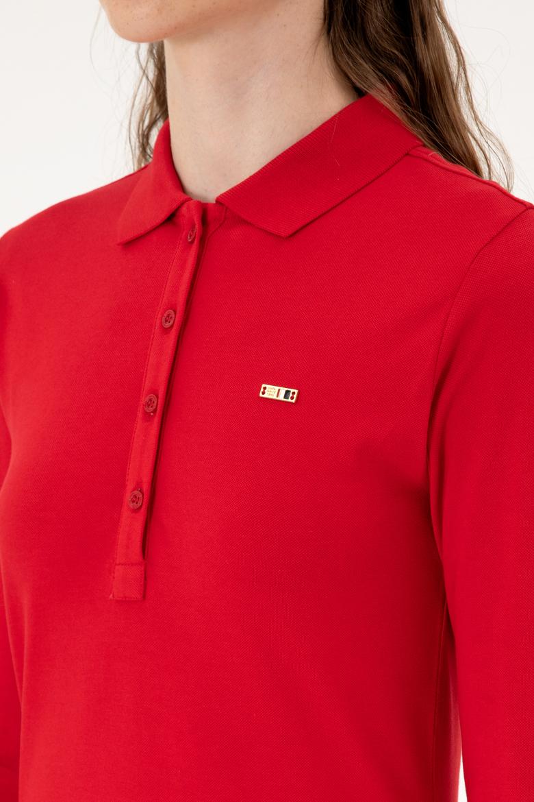 Kadın Kırmızı Basic Polo Yaka Sweatshırt - 50313593069