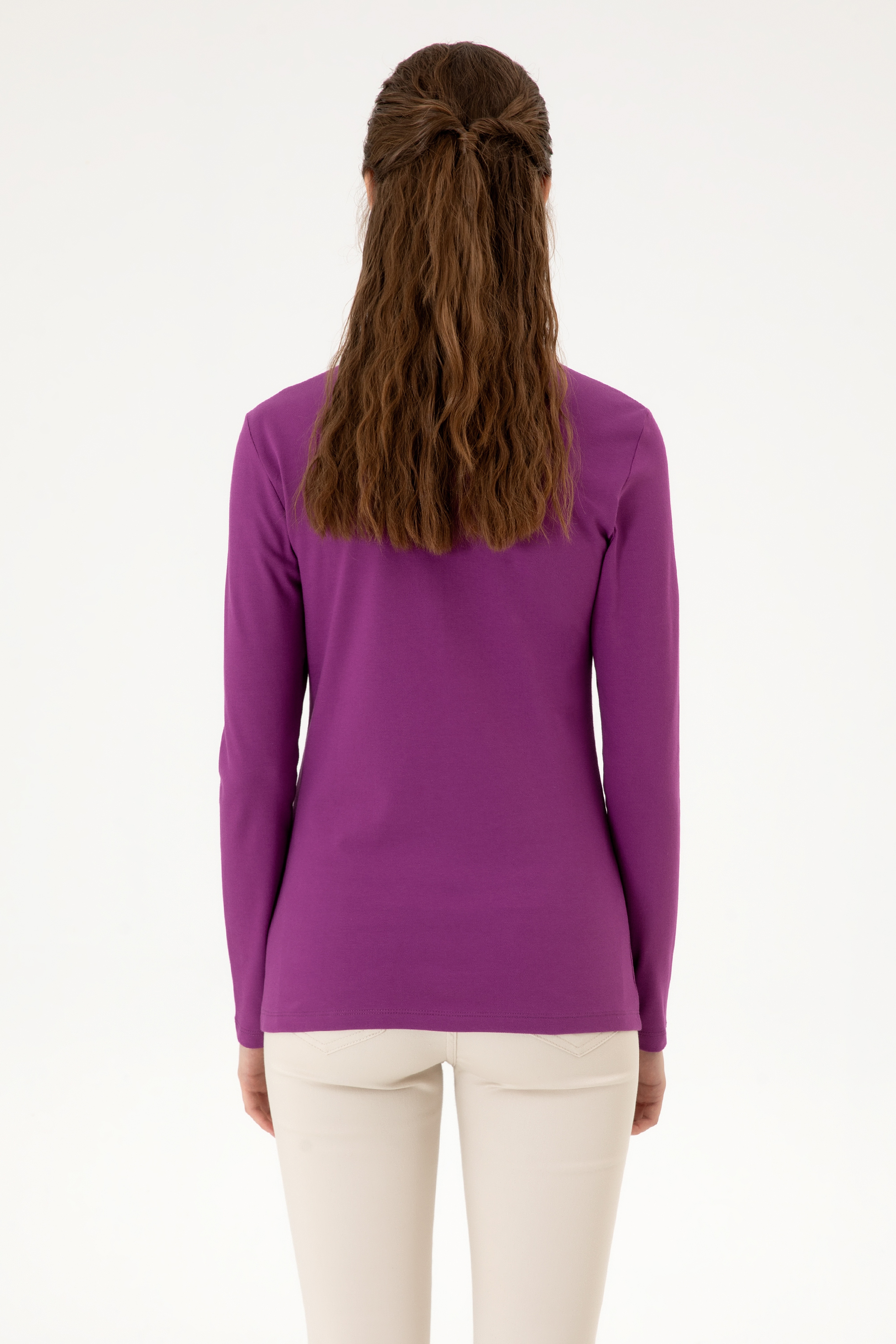 Kadın Menekşe Basic Polo Yaka Sweatshırt