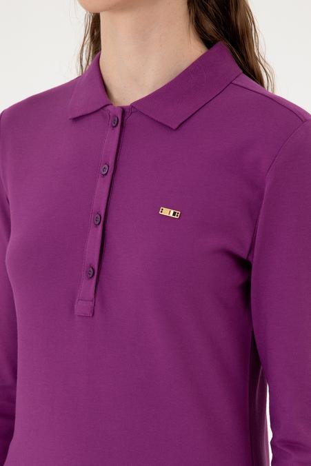 Kadın Menekşe Basic Polo Yaka Sweatshırt