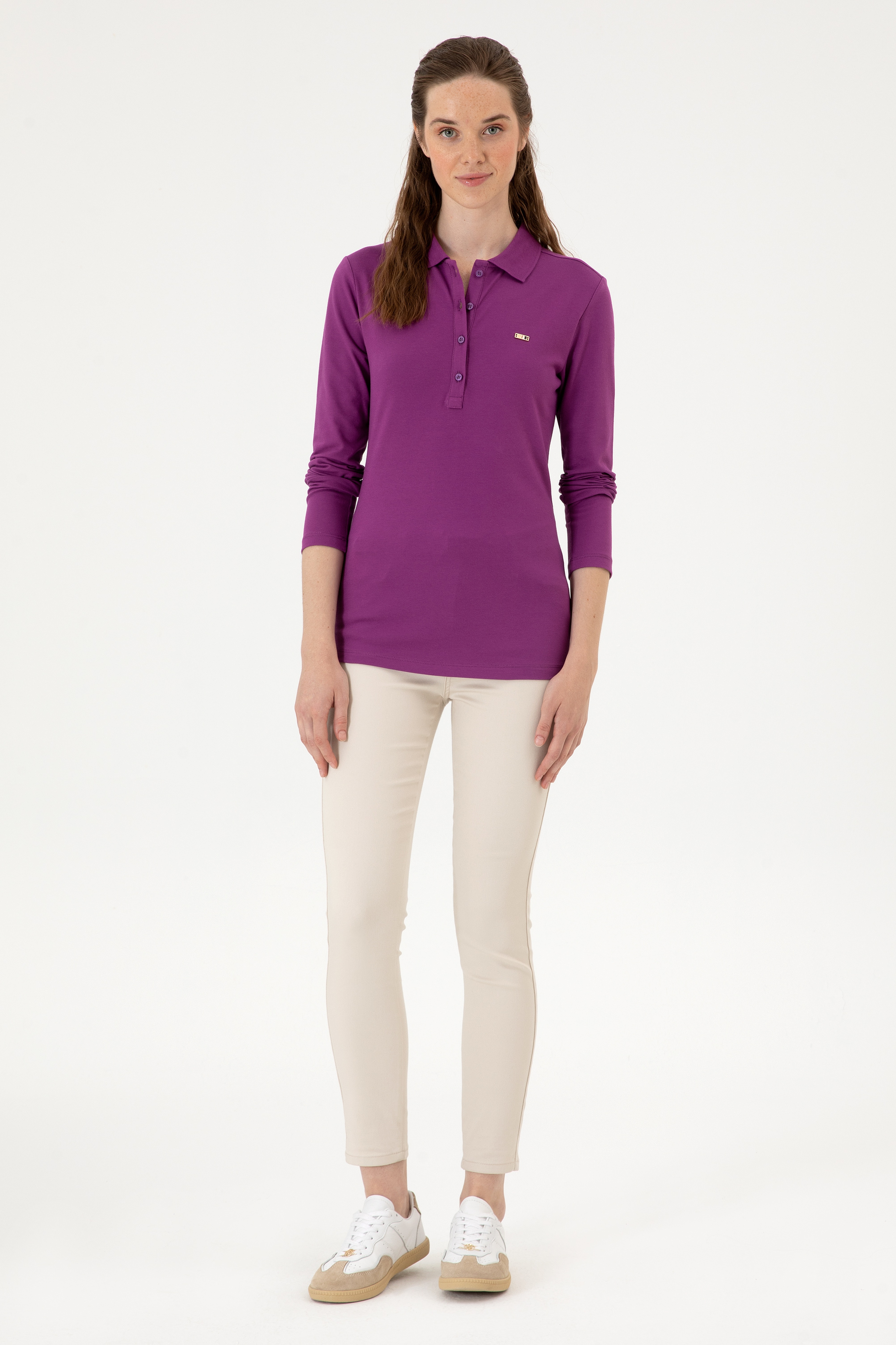 Kadın Menekşe Basic Polo Yaka Sweatshırt