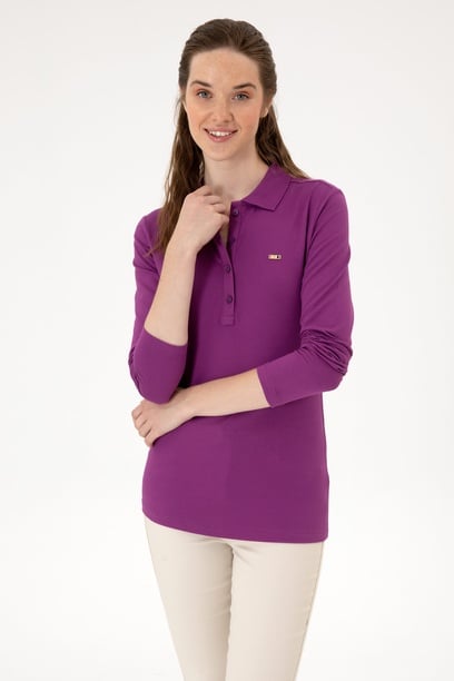 Kadın Menekşe Basic Polo Yaka Sweatshırt