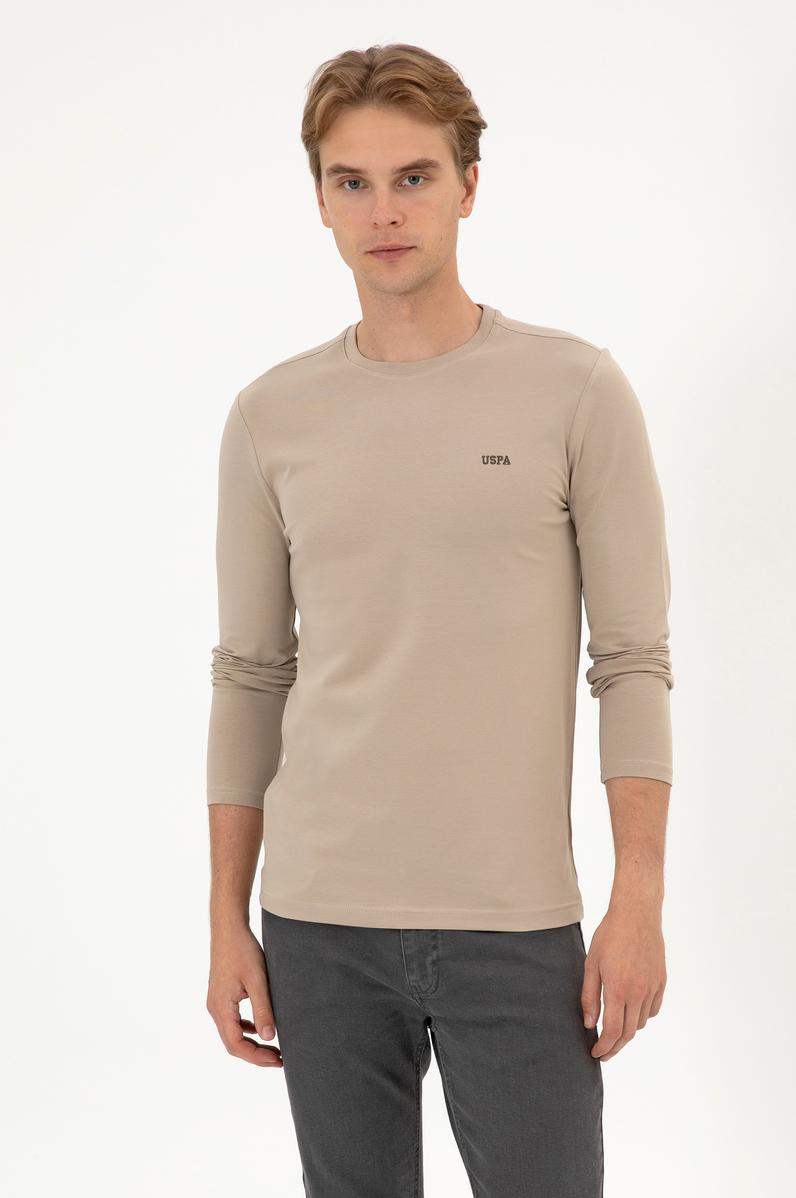 Erkek Slim Fit Bisiklet Yaka Koyu Bej Süprem Basic Sweatshirt