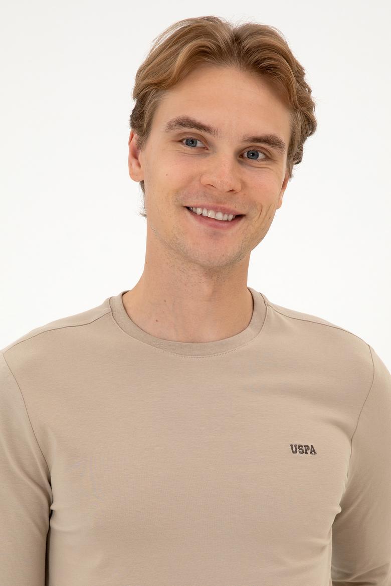 Erkek Slim Fit Bisiklet Yaka Koyu Bej Süprem Basic Sweatshirt - 50313744067