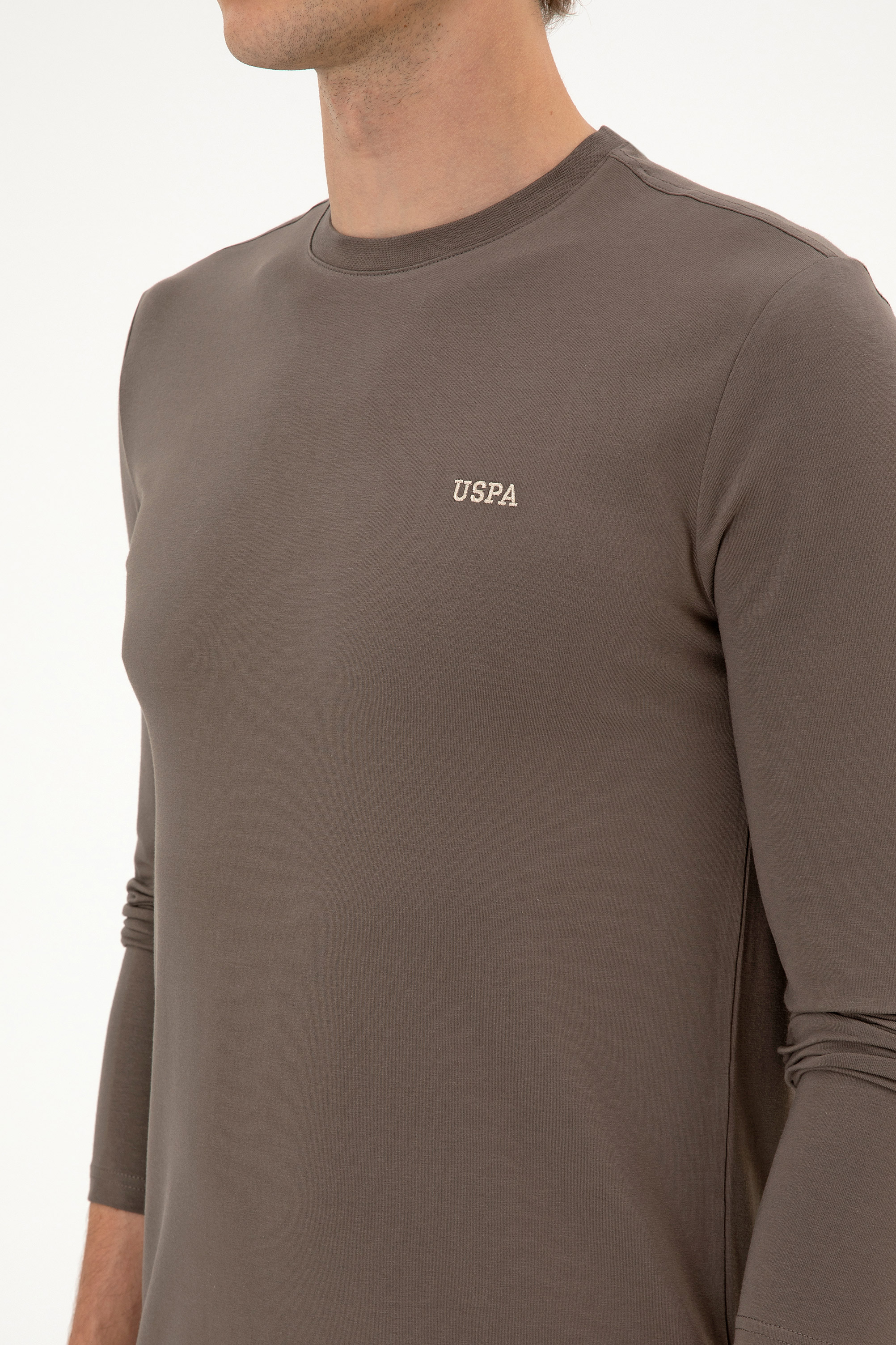 Erkek Slim Fit Bisiklet Yaka Vizon Süprem Basic Sweatshirt - Image 7