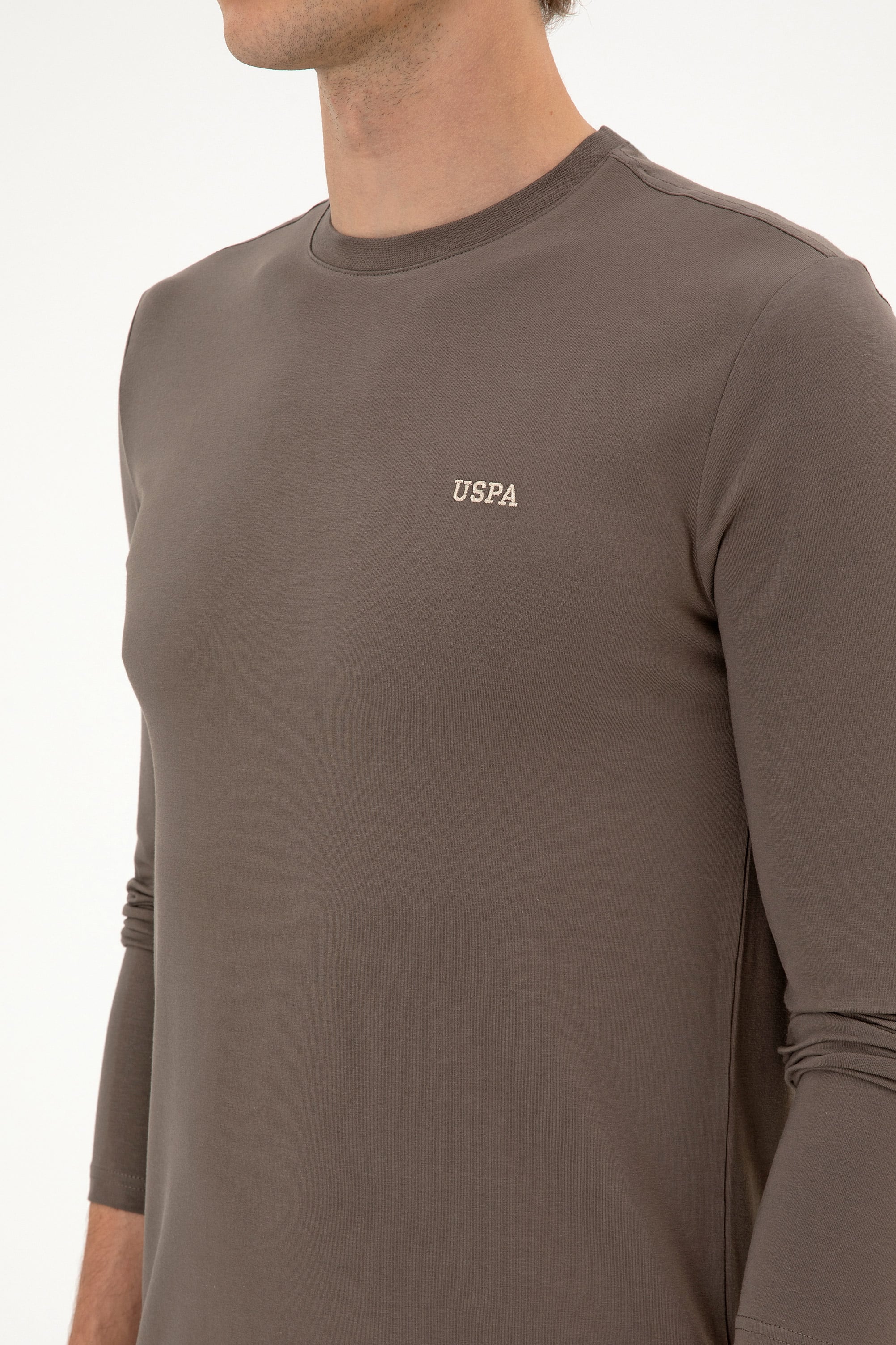 Erkek Slim Fit Bisiklet Yaka Vizon Süprem Basic Sweatshirt