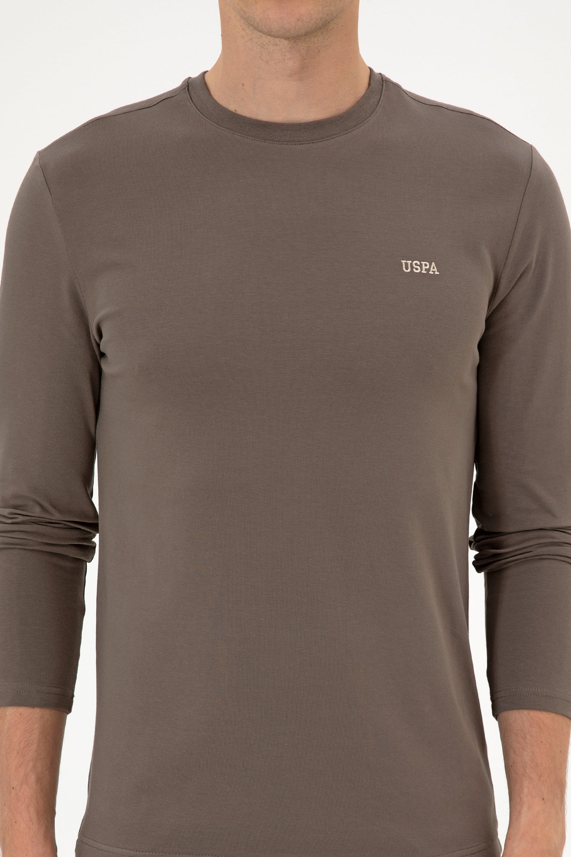 Erkek Slim Fit Bisiklet Yaka Vizon Süprem Basic Sweatshirt