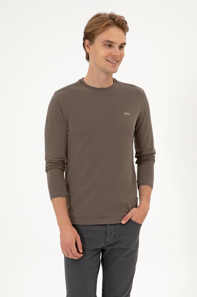 Erkek Slim Fit Bisiklet Yaka Vizon Süprem Basic Sweatshirt