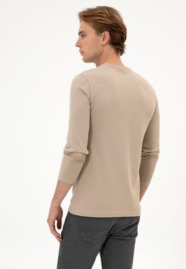 Erkek Slim Fit Bisiklet Yaka Koyu Bej Süprem Basic Sweatshirt - 50313744067
