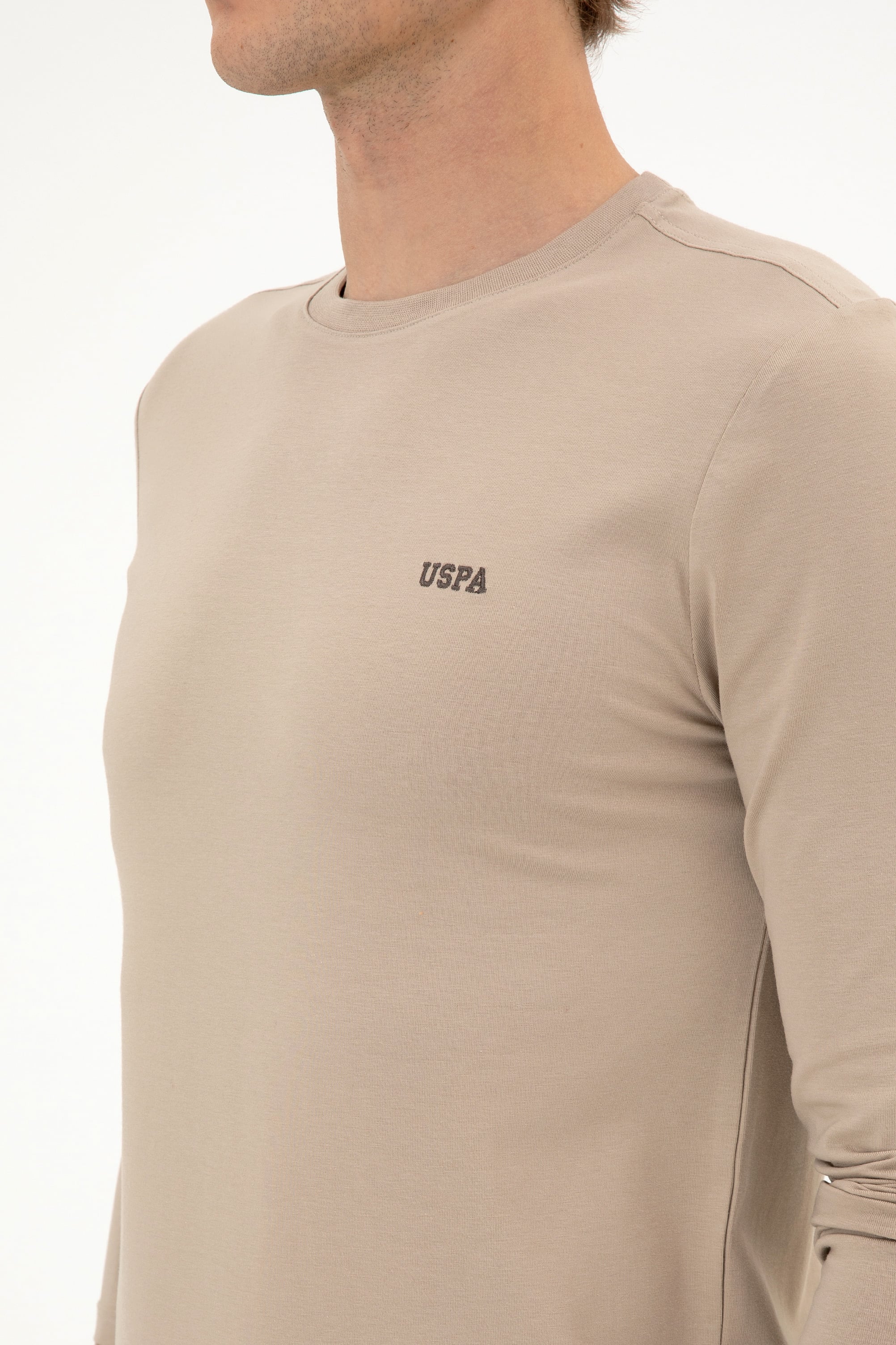 Erkek Slim Fit Bisiklet Yaka Koyu Bej Süprem Basic Sweatshirt - Image 7