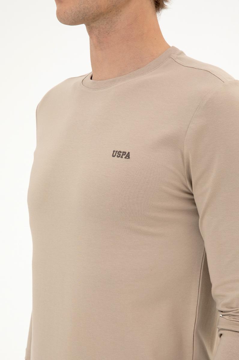 Erkek Slim Fit Bisiklet Yaka Koyu Bej Süprem Basic Sweatshirt