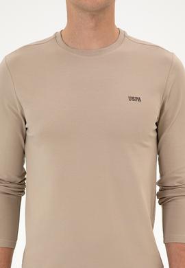 Erkek Slim Fit Bisiklet Yaka Koyu Bej Süprem Basic Sweatshirt - 50313744067