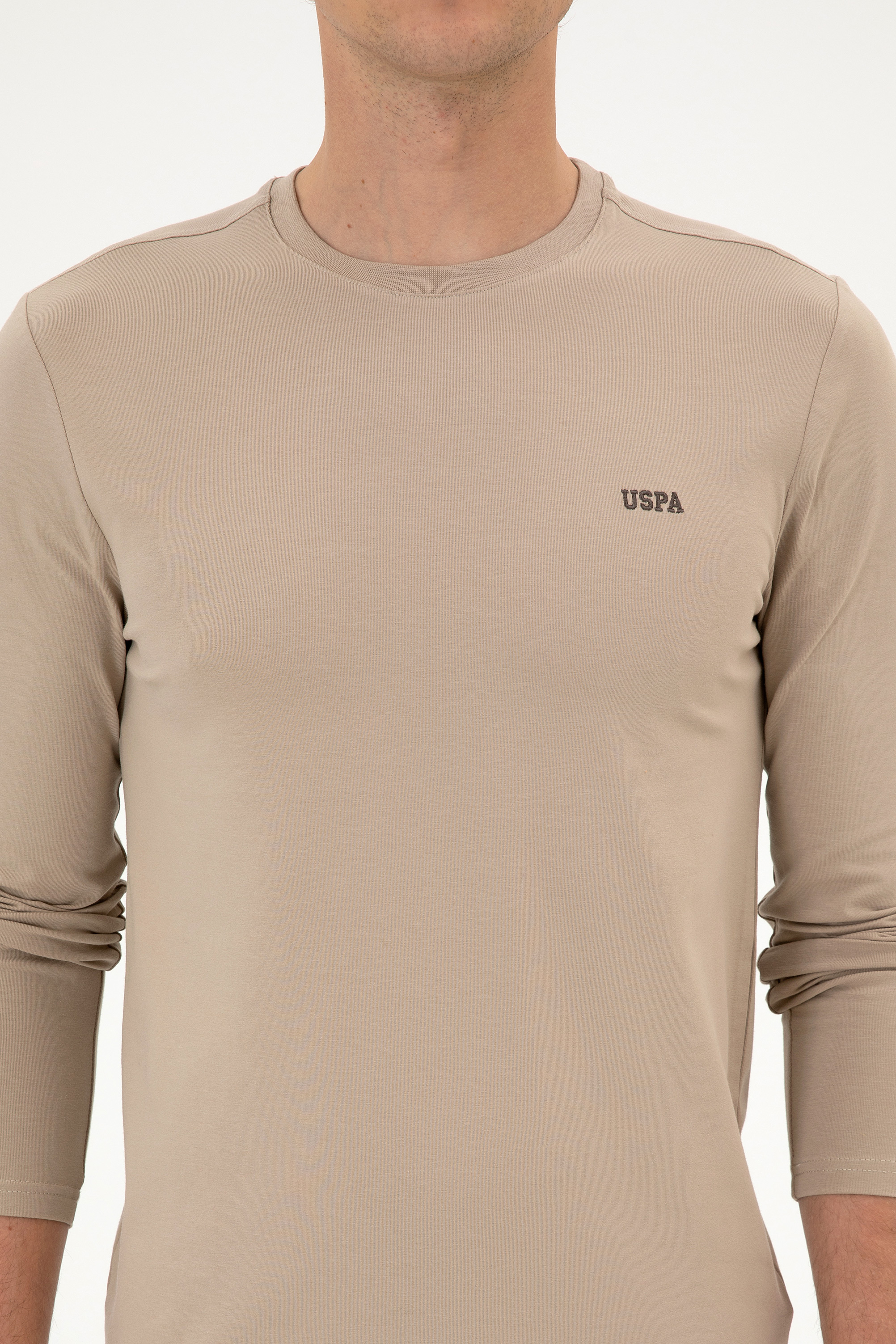 Erkek Slim Fit Bisiklet Yaka Koyu Bej Süprem Basic Sweatshirt - Image 6