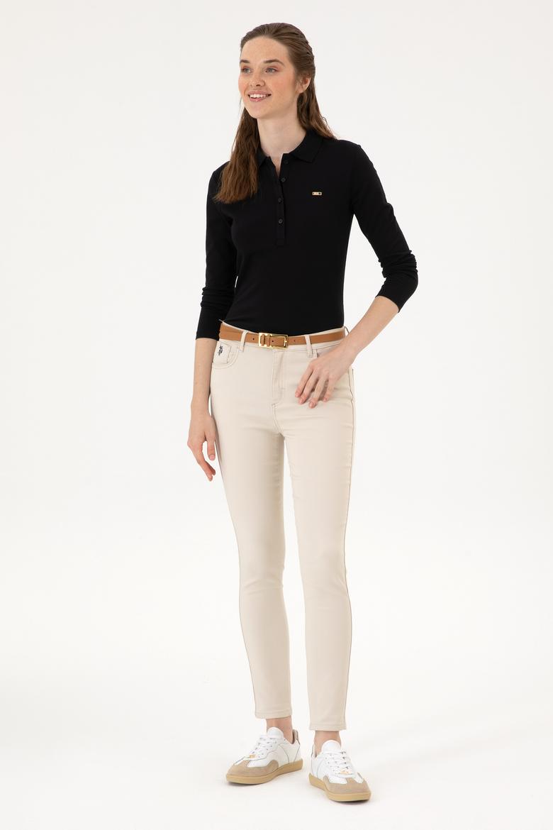 Kadın Siyah Basic Polo Yaka Sweatshırt - 50313593011