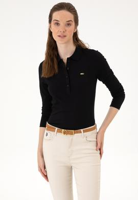 Kadın Siyah Basic Polo Yaka Sweatshırt - 50313593011