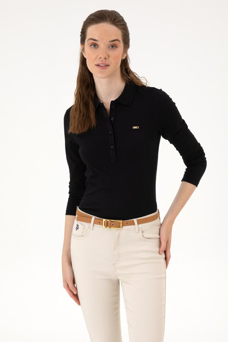 Kadın Siyah Basic Polo Yaka Sweatshırt