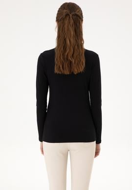 Kadın Siyah Basic Polo Yaka Sweatshırt - 50313593011