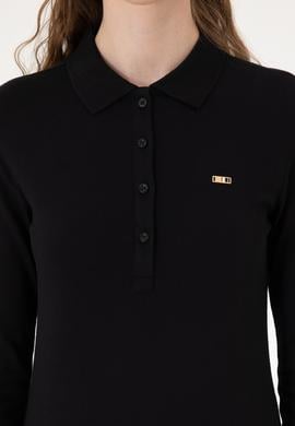 Kadın Siyah Basic Polo Yaka Sweatshırt - 50313593011