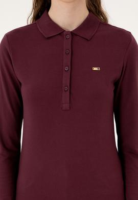 Kadın Bordo Basic Polo Yaka Sweatshırt - 50313593128