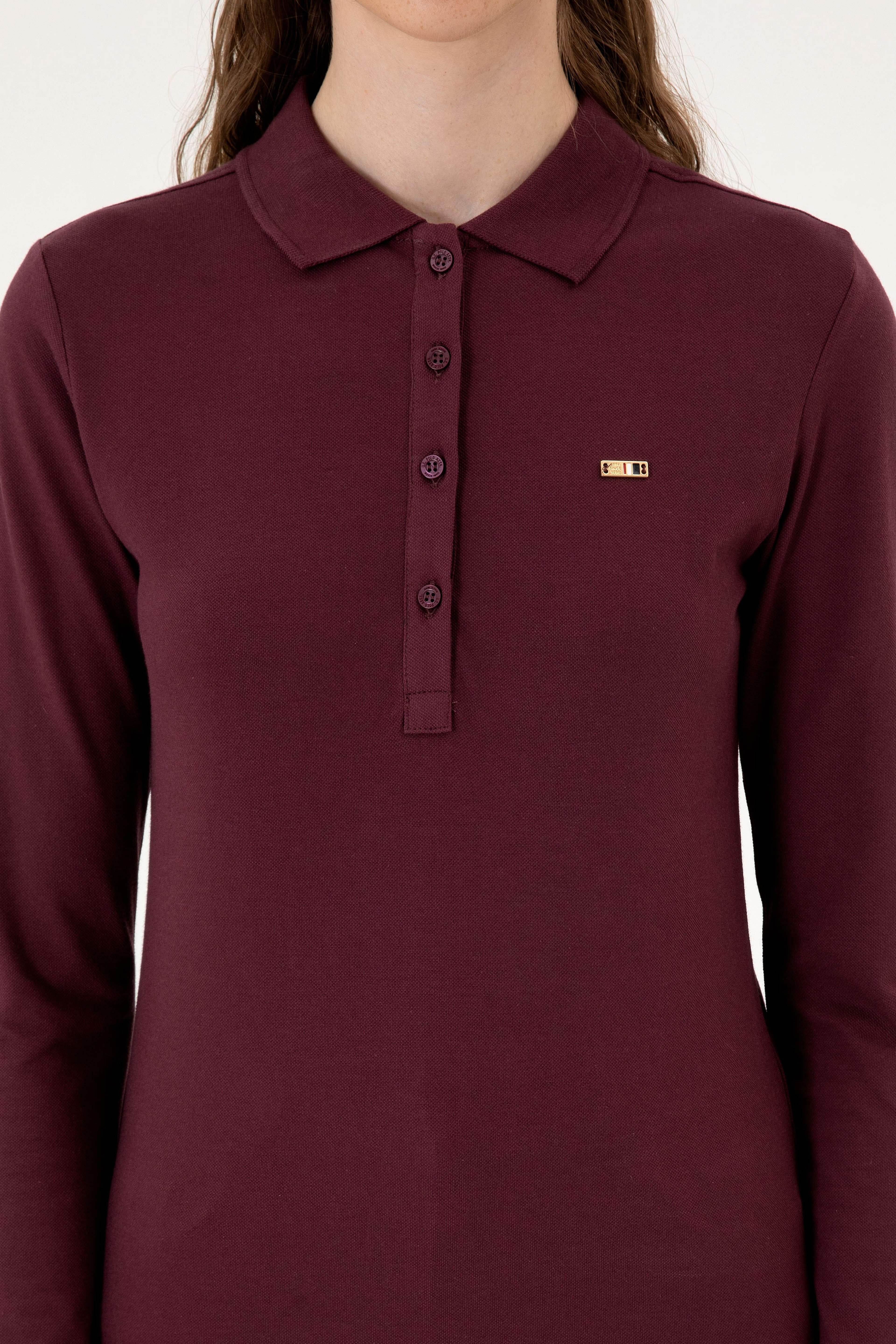 Kadın Bordo Basic Polo Yaka Sweatshırt