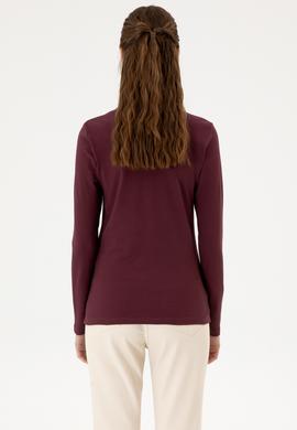 Kadın Bordo Basic Polo Yaka Sweatshırt - 50313593128