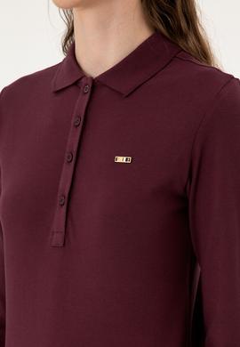 Kadın Bordo Basic Polo Yaka Sweatshırt - 50313593128