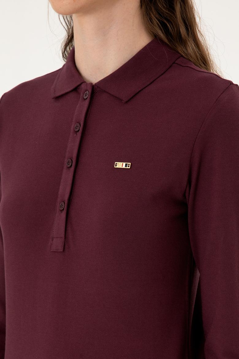 Kadın Bordo Basic Polo Yaka Sweatshırt - 50313593128