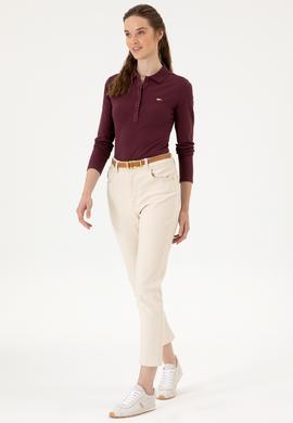 Kadın Bordo Basic Polo Yaka Sweatshırt - 50313593128