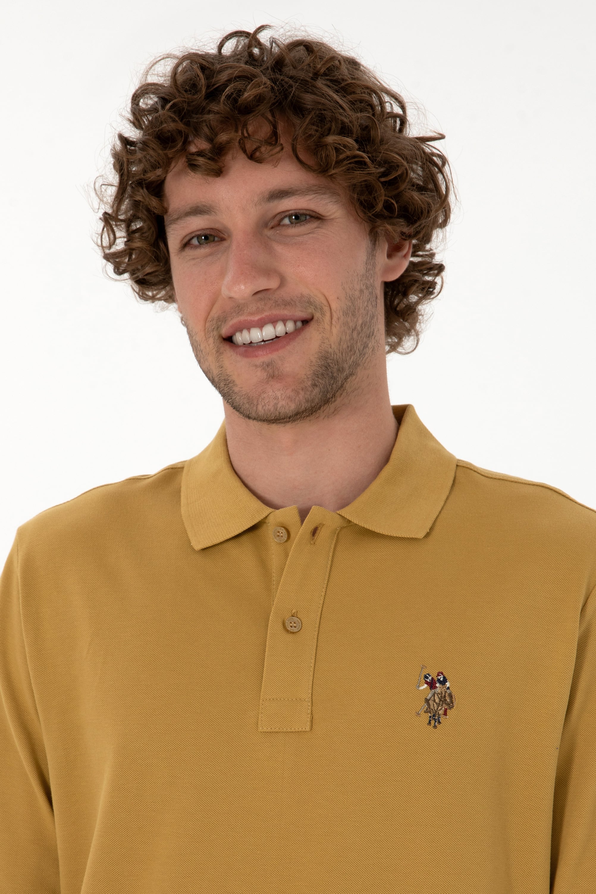 Erkek Regular Fit Polo Yaka Hardal Basic Sweatshirt - Image 2