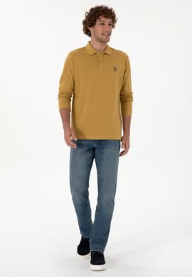 Erkek Regular Fit Polo Yaka Hardal Basic Sweatshirt - 50313772107