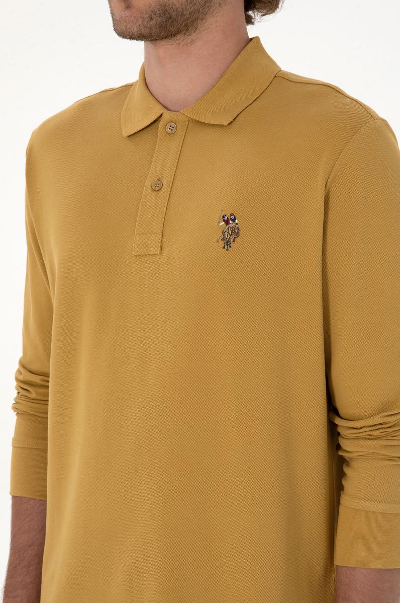 Erkek Regular Fit Polo Yaka Hardal Basic Sweatshirt